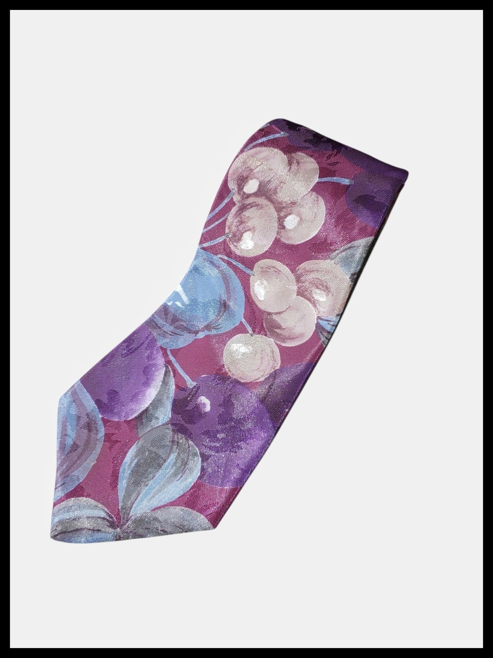Burgundy & Blue Fruits and Leaves Tie